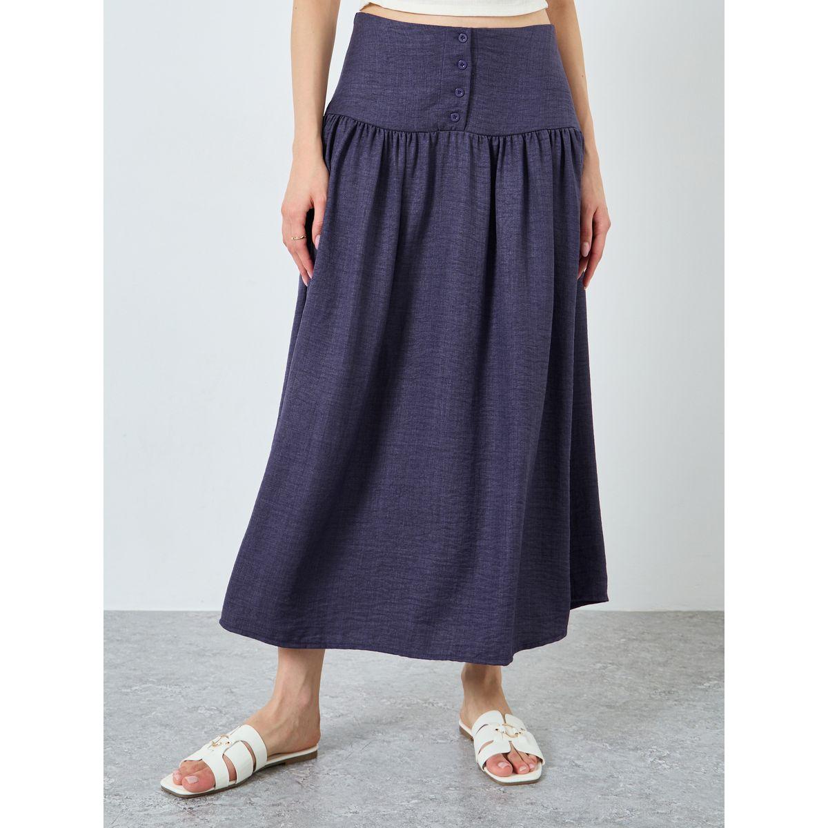 Styli Purple Button-Decorated A-Line Maxi Skirt-women-clothing-bottoms-skirts-image-2