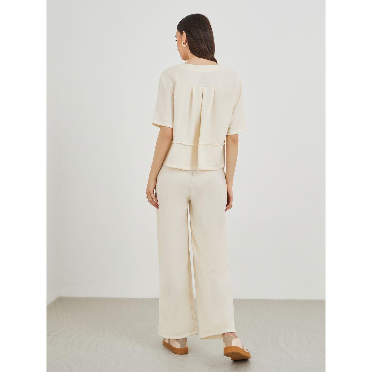 Styli Solid Short Sleeve Top and Loose Fit Pants Co-Ords-women-clothing-coordsets-image-4