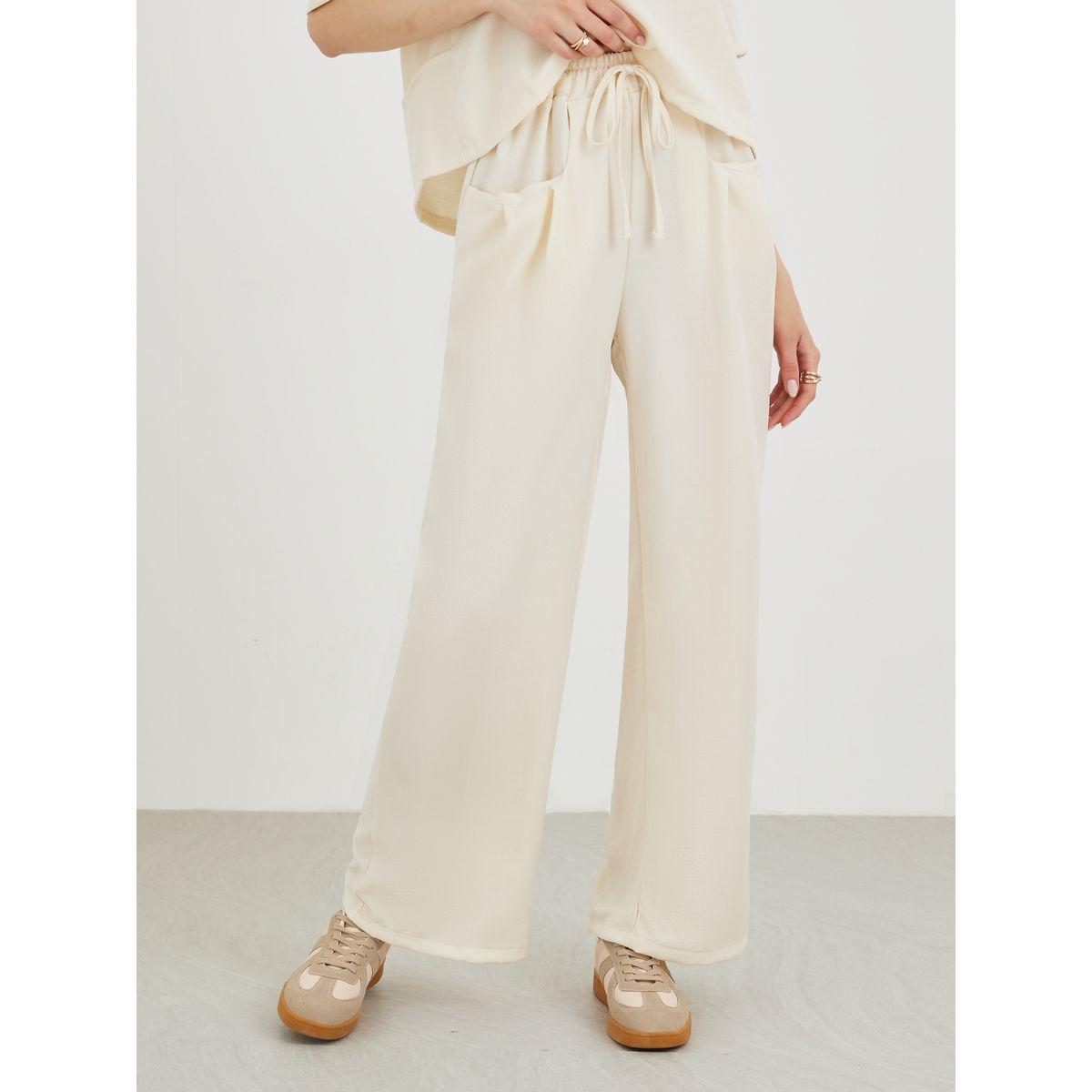 Styli Solid Short Sleeve Top and Loose Fit Pants Co-Ords-women-clothing-coordsets-image-5