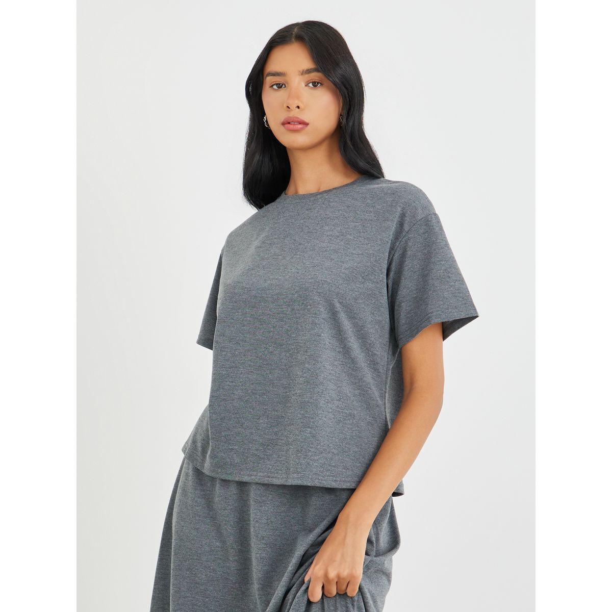 Styli Solid Short Sleeve Top and A-Line Maxi Skirts Co-Ords-women-clothing-coordsets-image-2