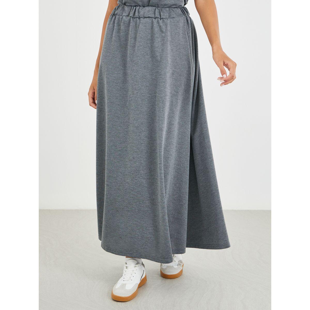 طقم منسق من تنورة وبلوزة سادة بأكمام قصيرة-women-clothing-coordsets-image-4