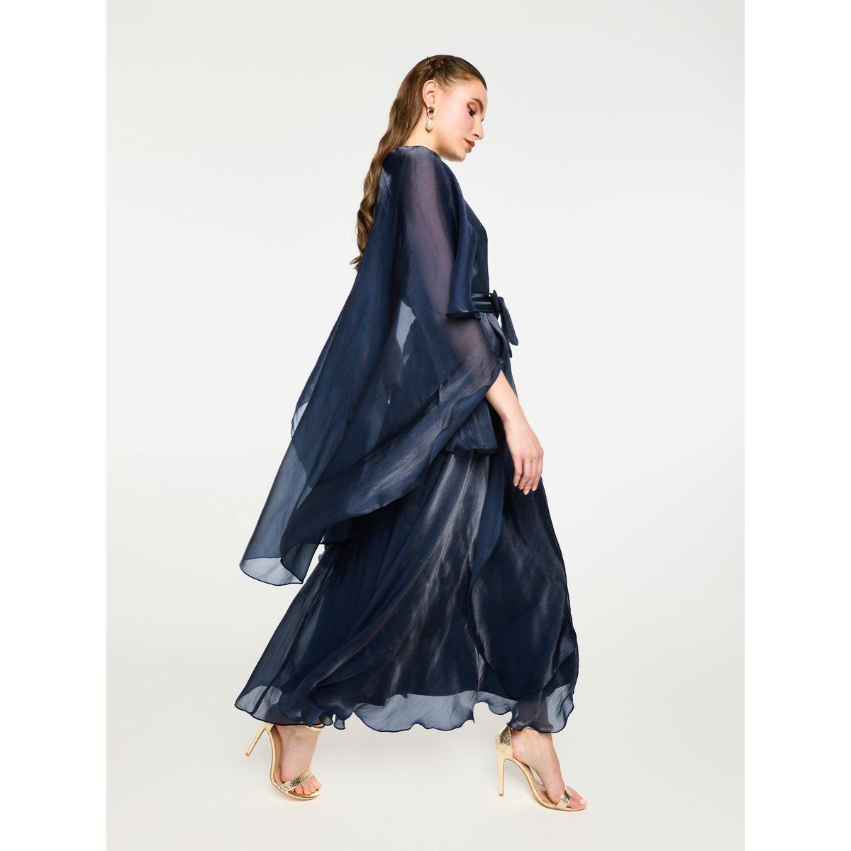 فستان طويل بأكمام كيب أورجانزا ورباط خصر-women-clothing-dresses-image-3
