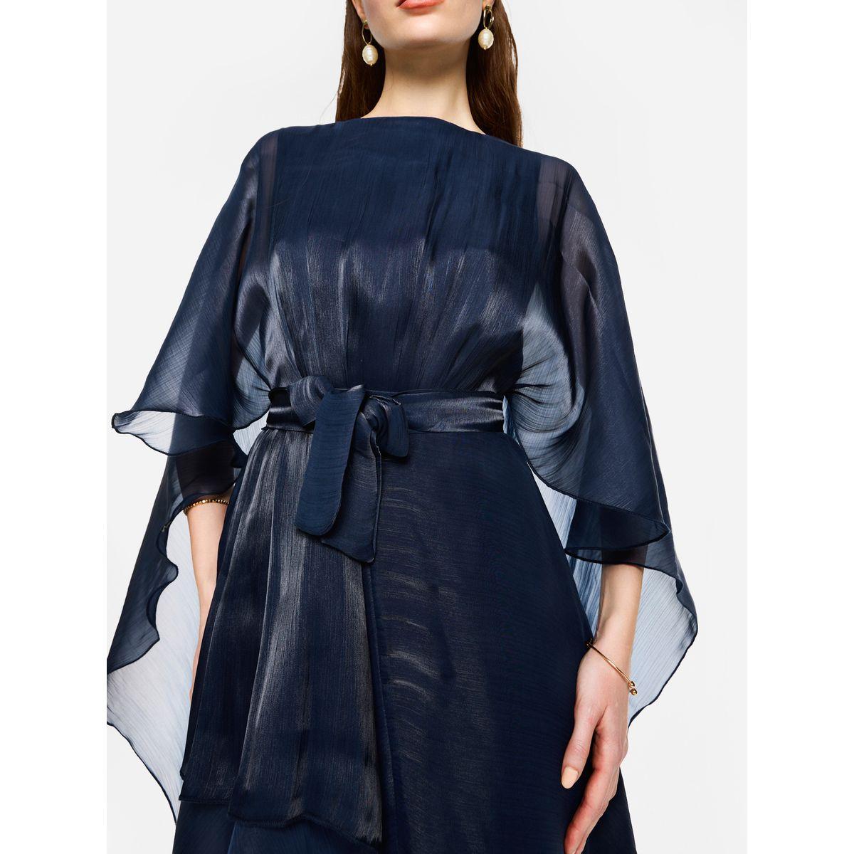 فستان طويل بأكمام كيب أورجانزا ورباط خصر-women-clothing-dresses-image-4