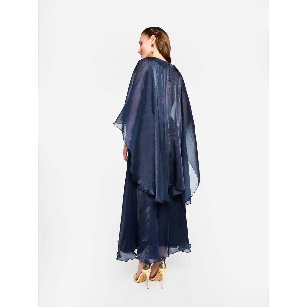 فستان طويل بأكمام كيب أورجانزا ورباط خصر-women-clothing-dresses-image-5
