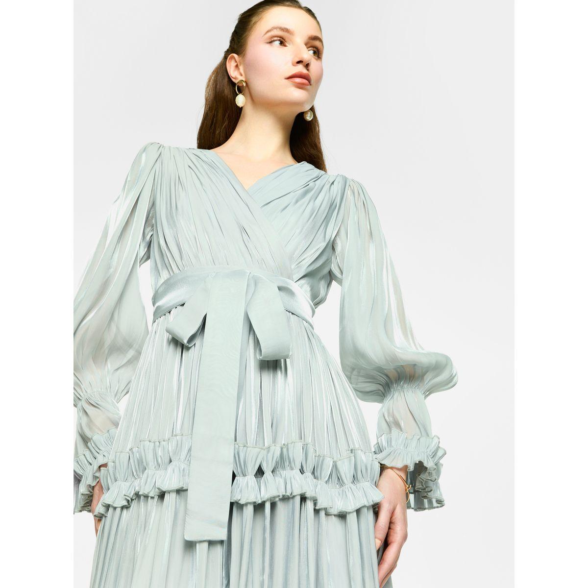 House of Moda Organza Ruffle Trim Pleated Maxi Dress-women-clothing-dresses-image-2