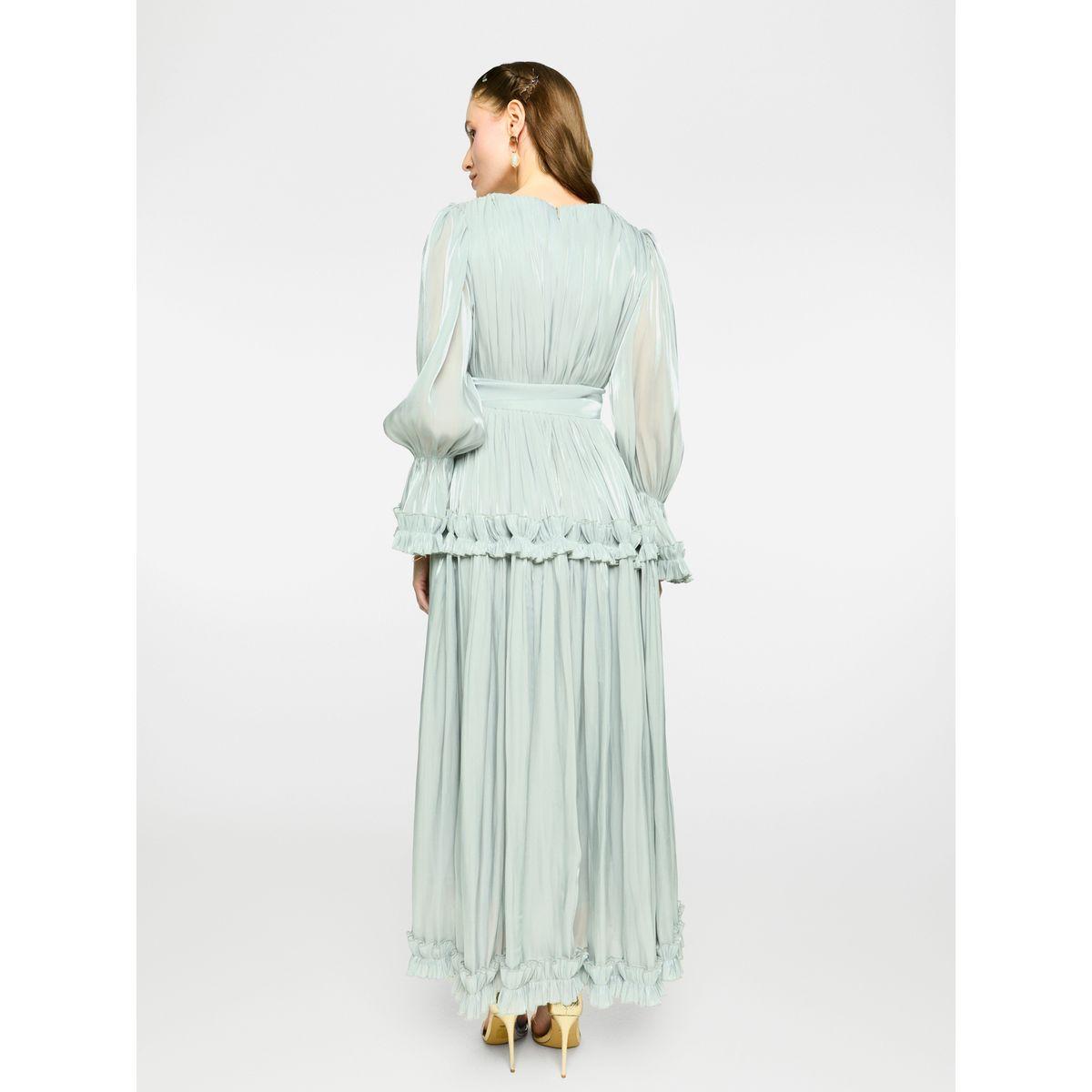 فستان طويل اورجانزا بكسرات وتفاصيل كشكش-women-clothing-dresses-image-3