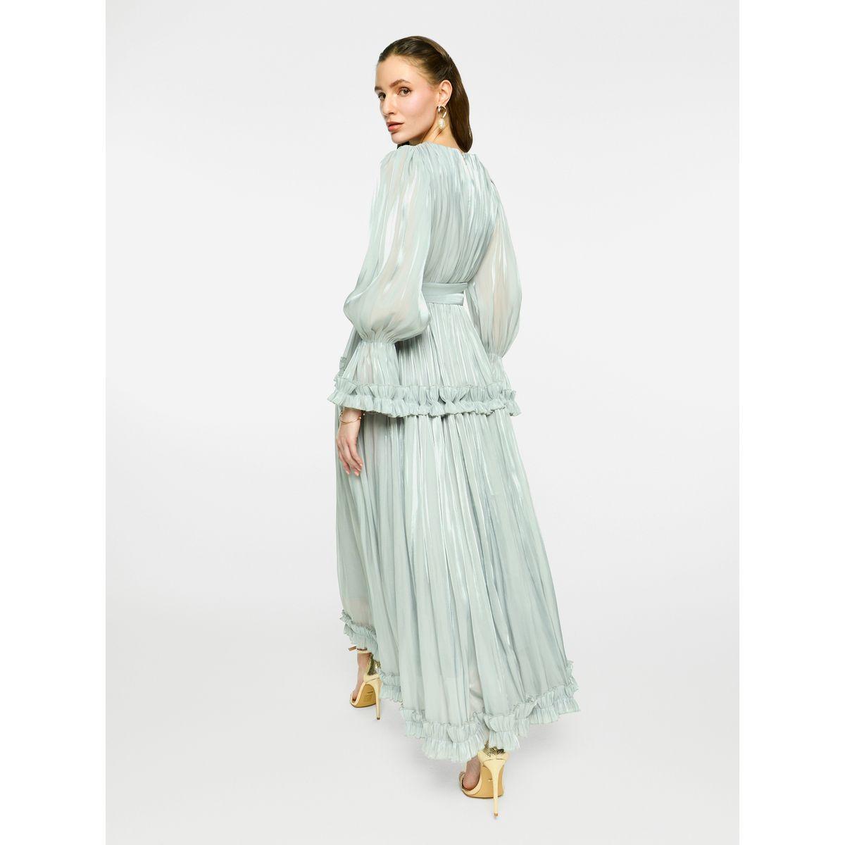 فستان طويل اورجانزا بكسرات وتفاصيل كشكش-women-clothing-dresses-image-4