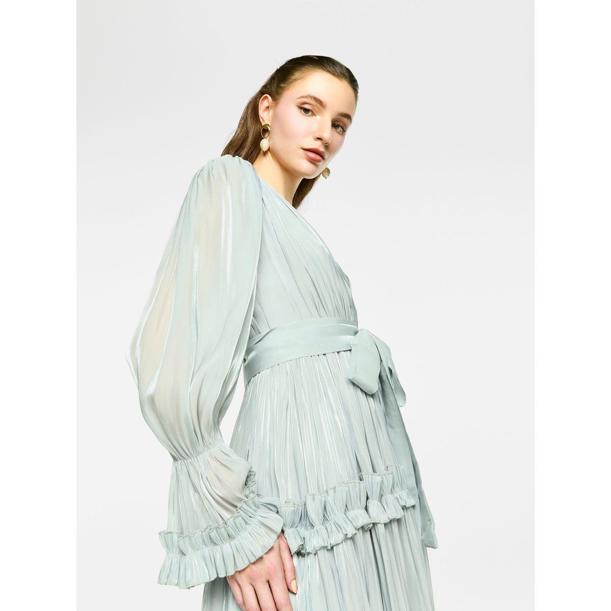 فستان طويل اورجانزا بكسرات وتفاصيل كشكش-women-clothing-dresses-image-5