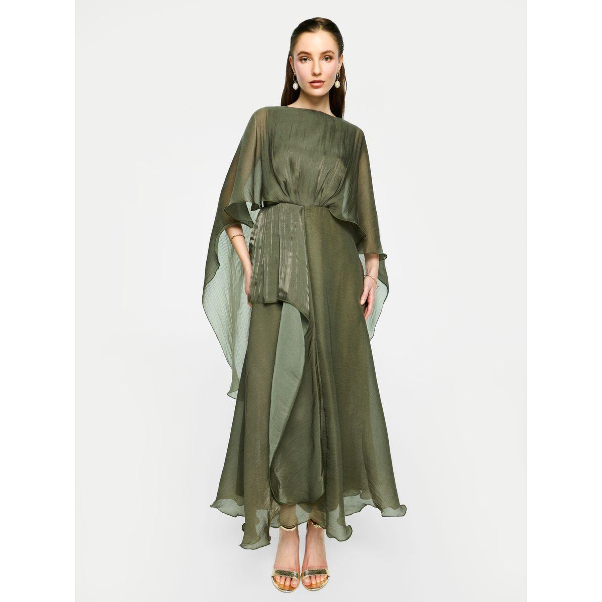 فستان طويل بأكمام كيب أورجانزا ورباط خصر-women-clothing-dresses-image-1