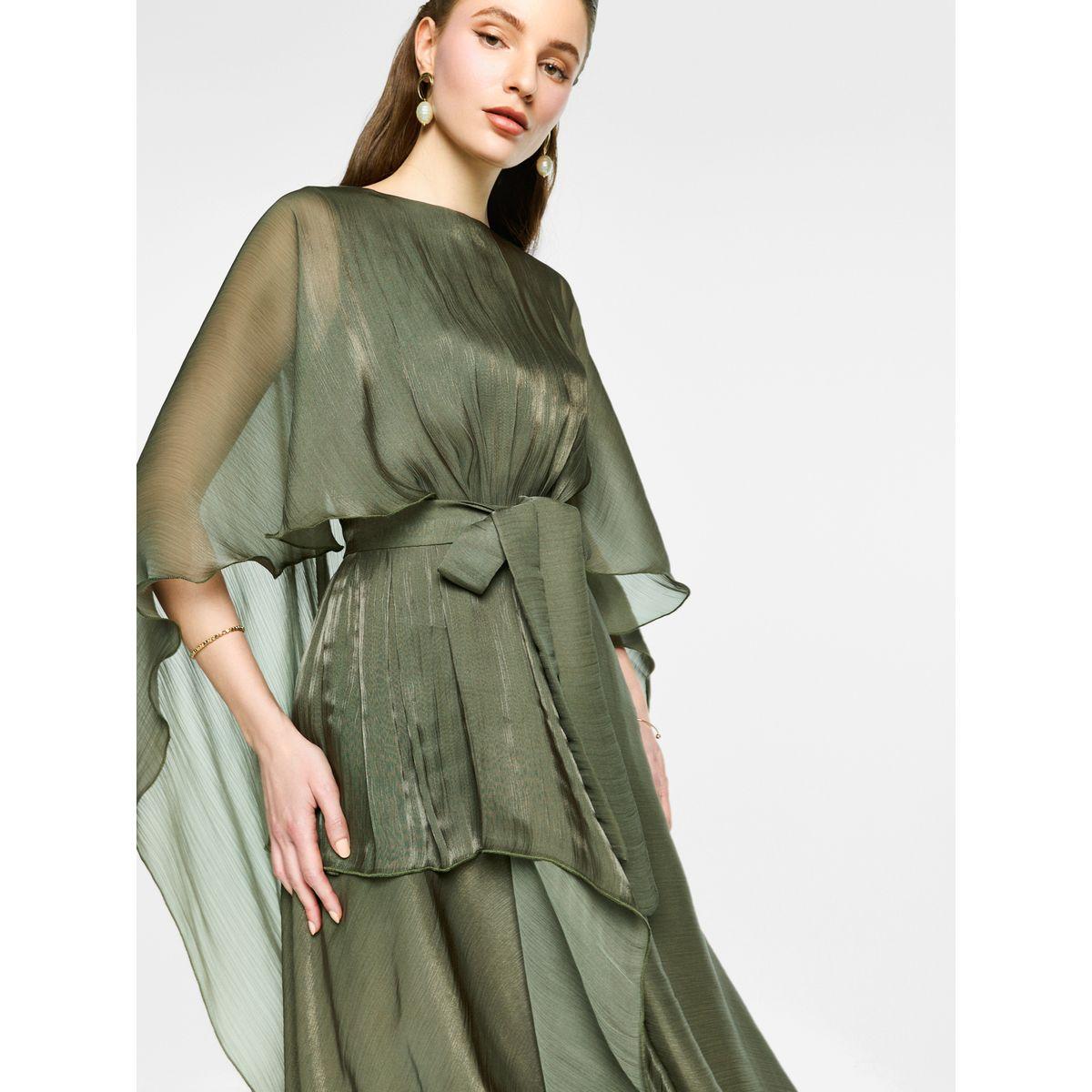 فستان طويل بأكمام كيب أورجانزا ورباط خصر-women-clothing-dresses-image-2