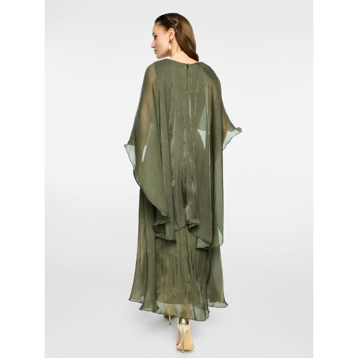 فستان طويل بأكمام كيب أورجانزا ورباط خصر-women-clothing-dresses-image-3