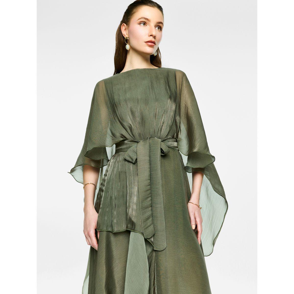 فستان طويل بأكمام كيب أورجانزا ورباط خصر-women-clothing-dresses-image-5