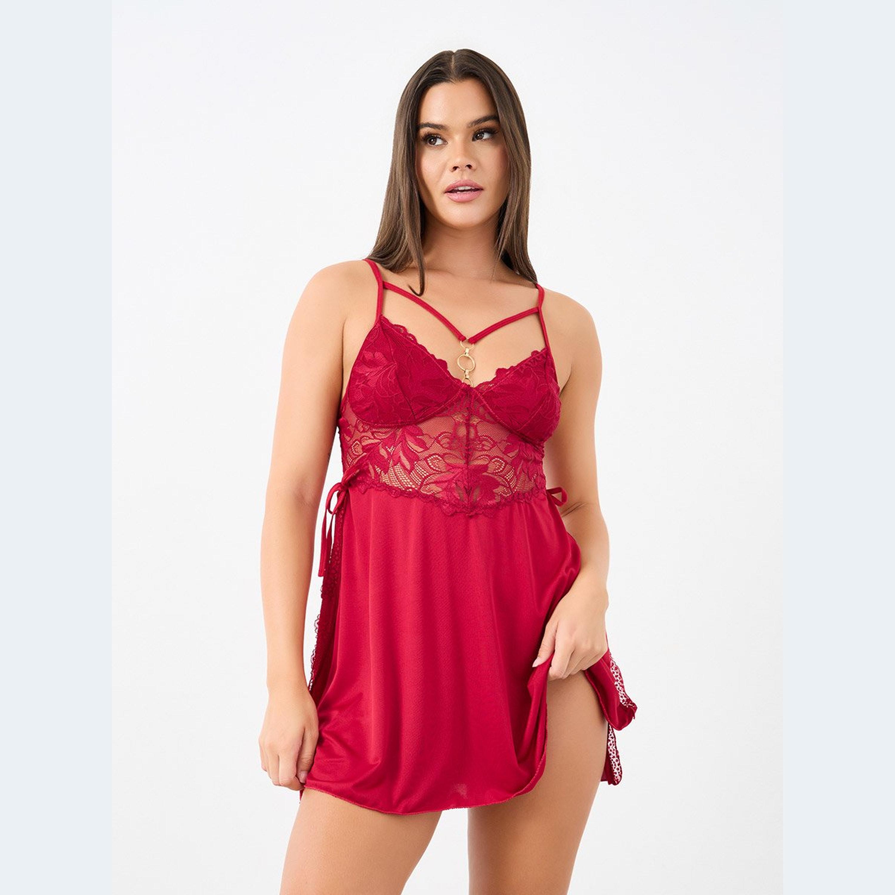 Styli Scallop Lace Edge Babydoll with Apex Straps and Tie Detail-women-clothing-lingerie-babydollsandbodysuits-image-1