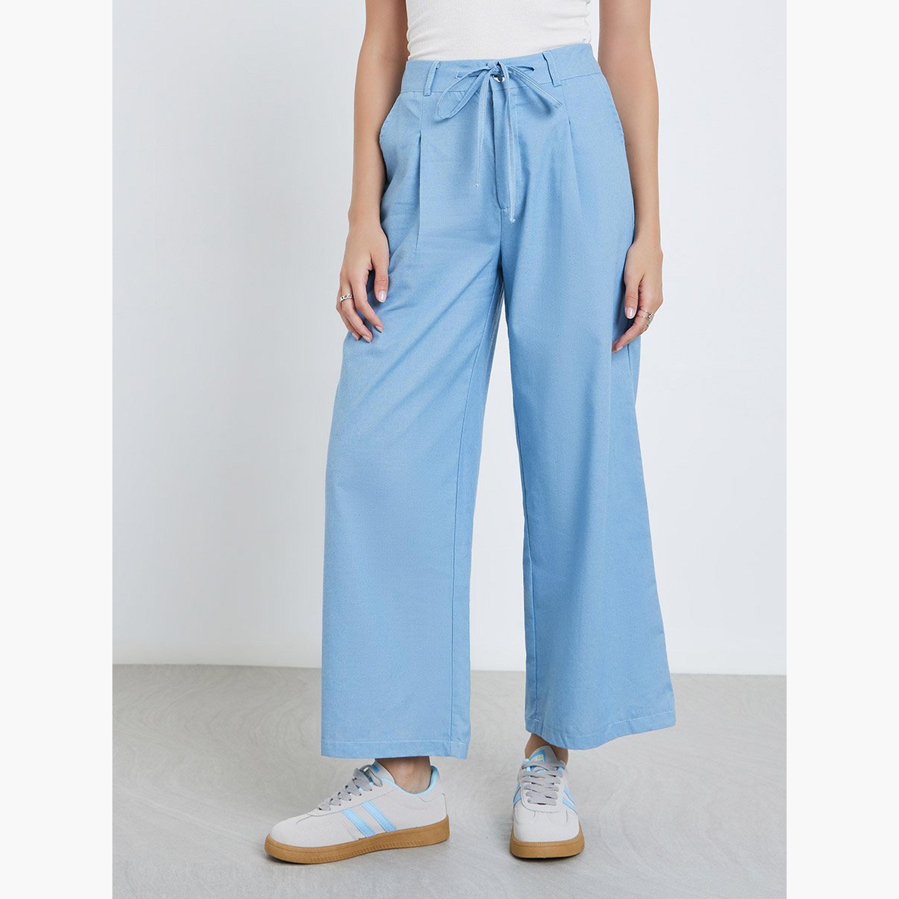Styli Solid Wide Leg Jeans with Drawstring-women-clothing-bottoms-jeans-image-1