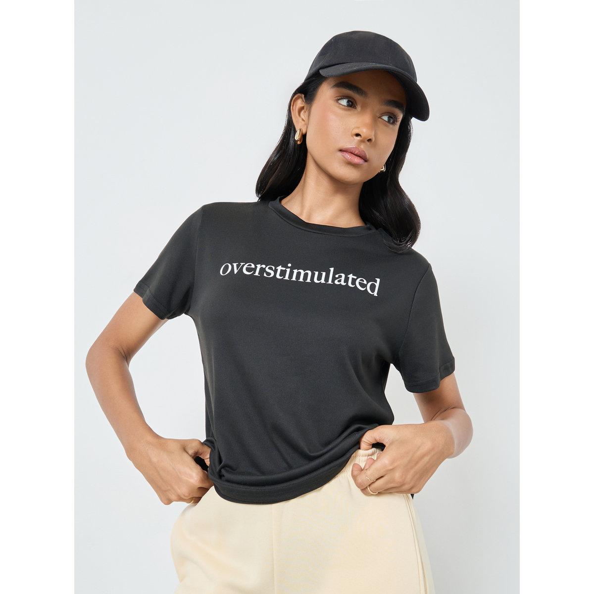 Styli Women Black Slogan Print T-Shirt-women-clothing-tshirts-image-1