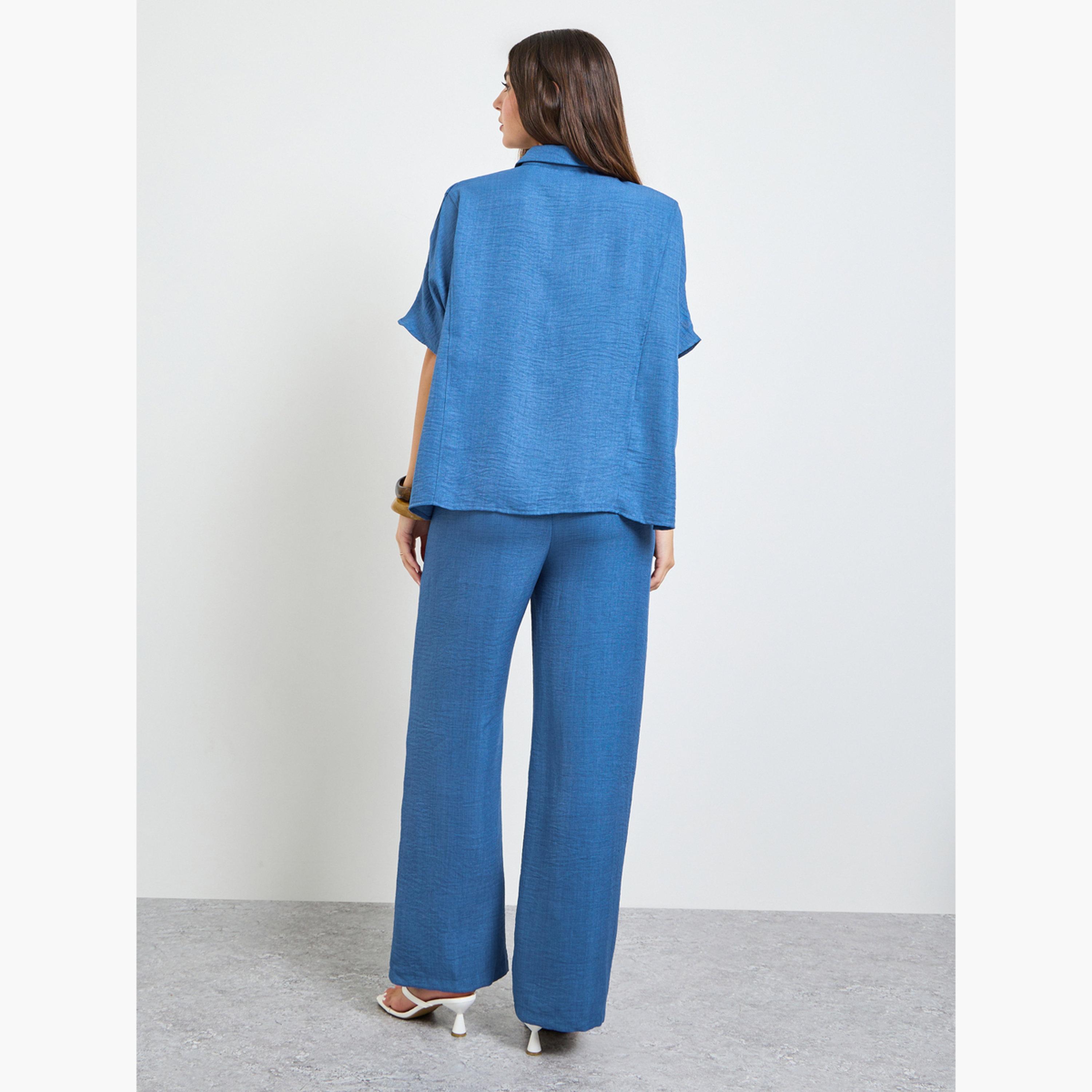 طقم ملابس محتشمة من بنطال وقميص بقصة مريحة-women-clothing-coordsets-image-4