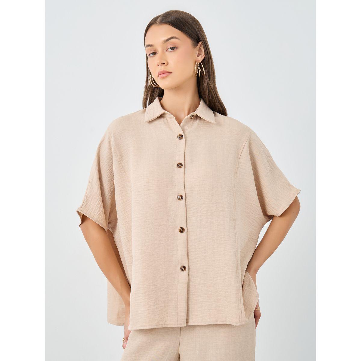 Amirah X Styli Women Beige Relaxed Fit Shirt and Trouser Modest Set-women-arabicclothing-sets-image-3