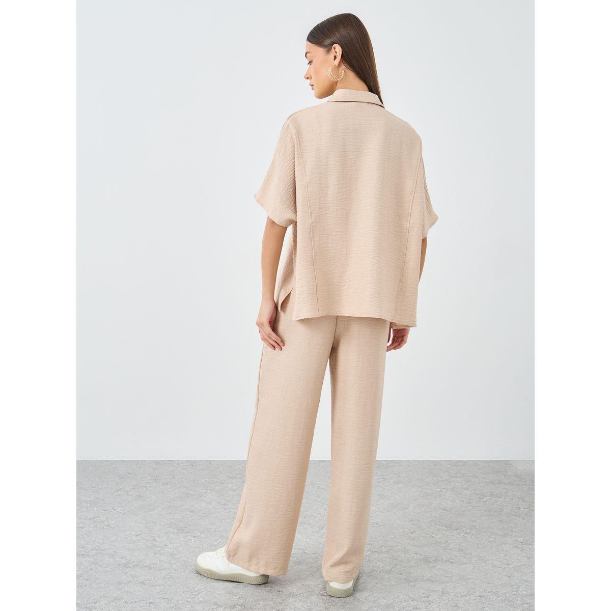 Amirah X Styli Women Beige Relaxed Fit Shirt and Trouser Modest Set-women-arabicclothing-sets-image-6