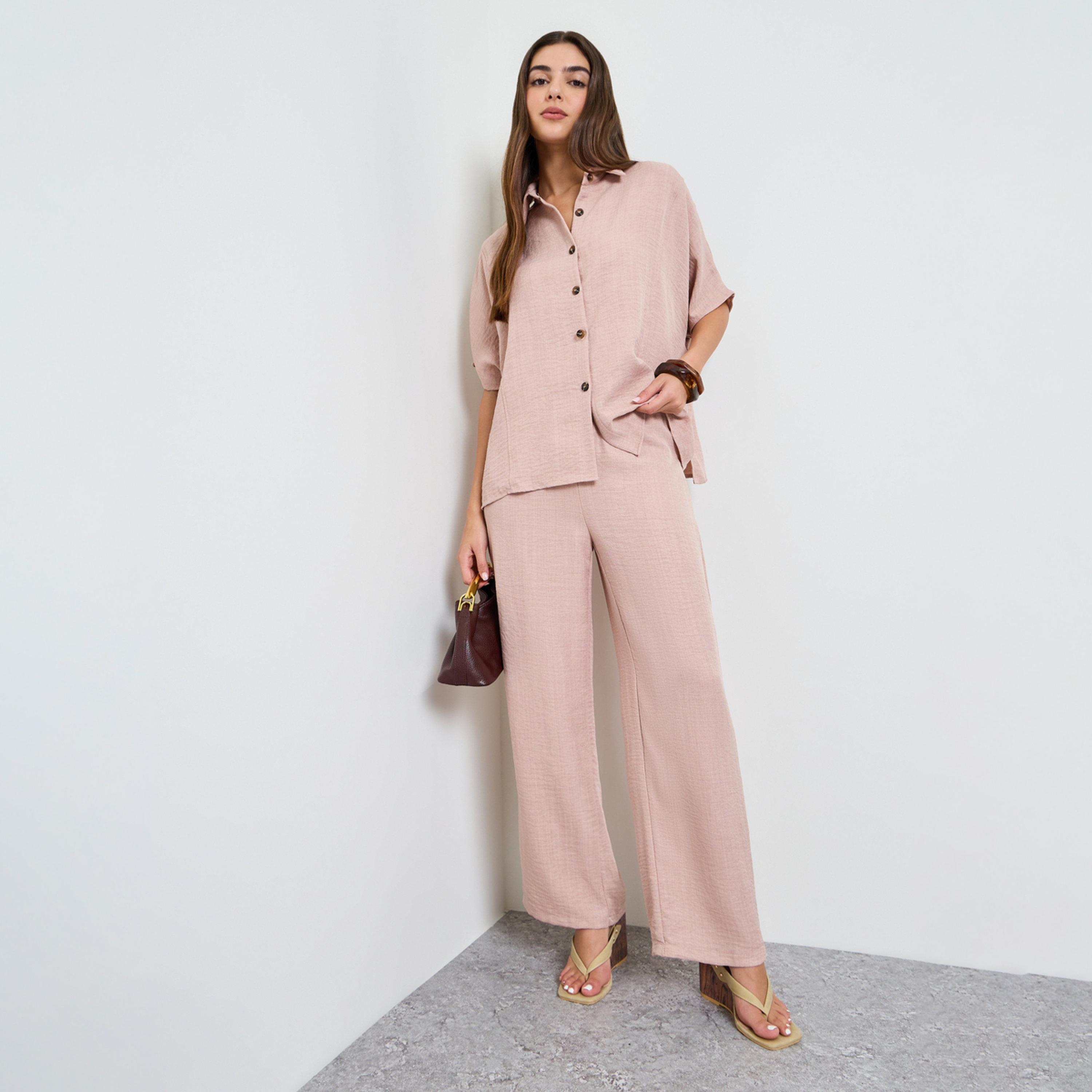 Amirah X Styli Light Pink Relaxed Fit Shirt and Trouser Modest Set-women-clothing-coordsets-image-1