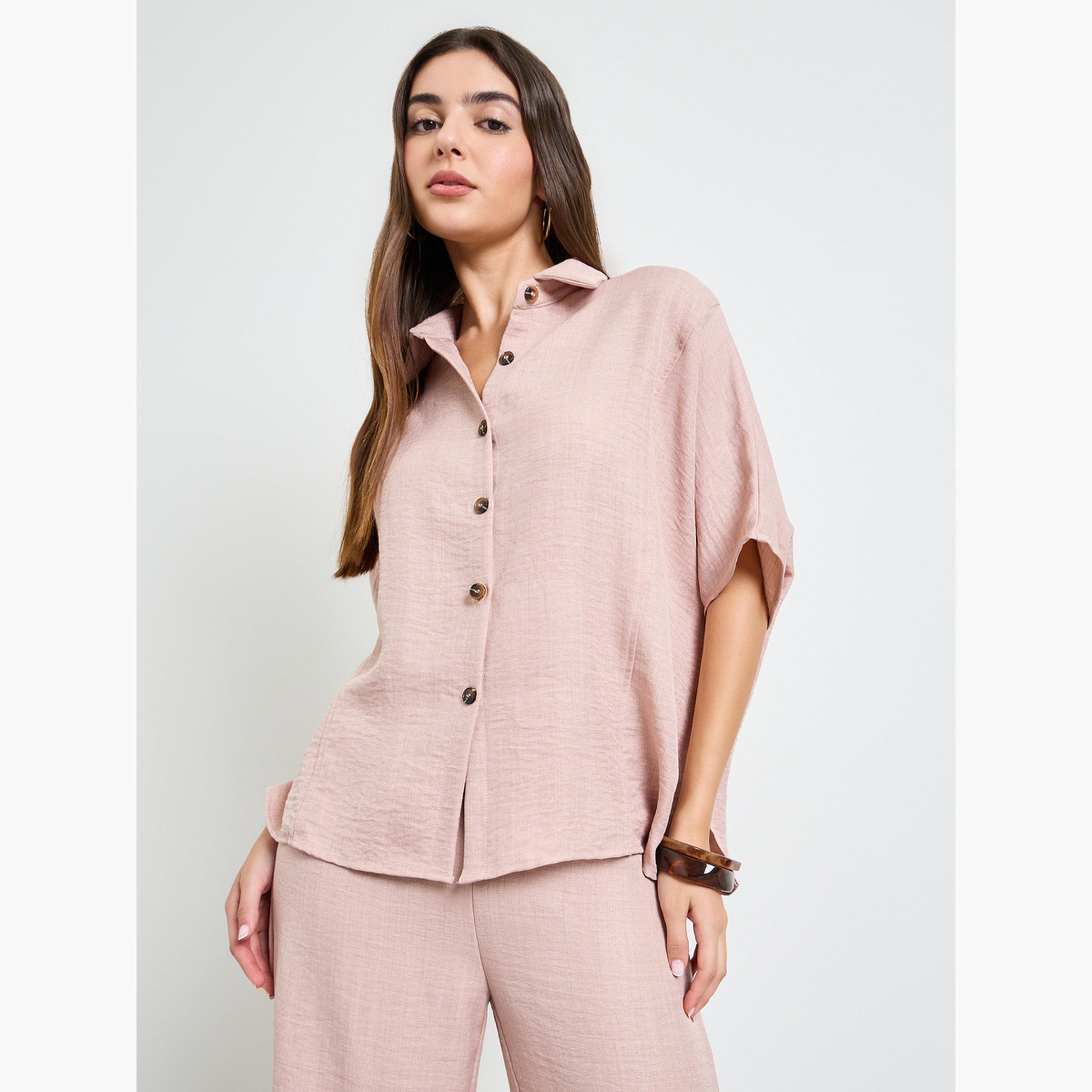 Amirah X Styli Light Pink Relaxed Fit Shirt and Trouser Modest Set-women-clothing-coordsets-image-2