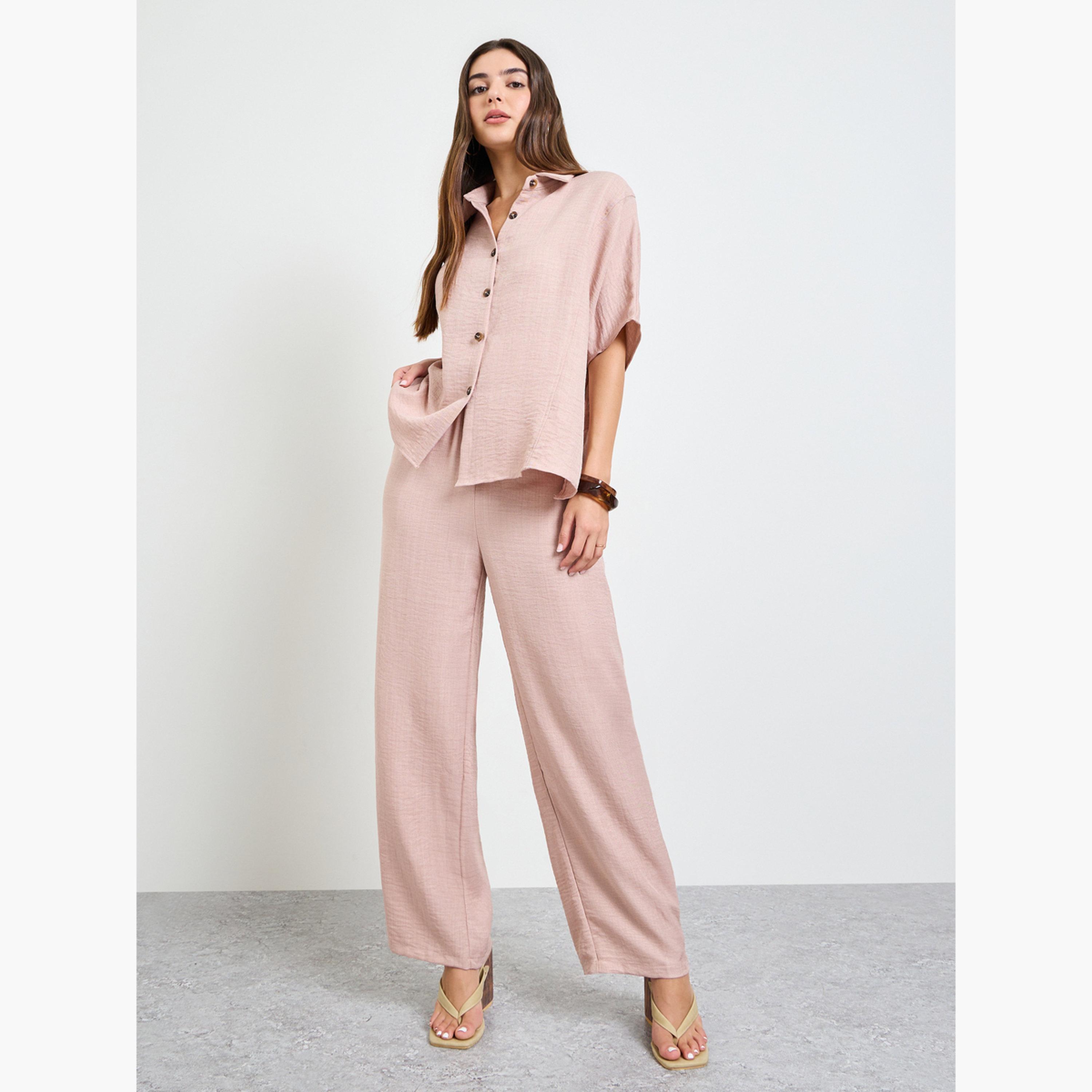 Amirah X Styli Light Pink Relaxed Fit Shirt and Trouser Modest Set-women-clothing-coordsets-image-3