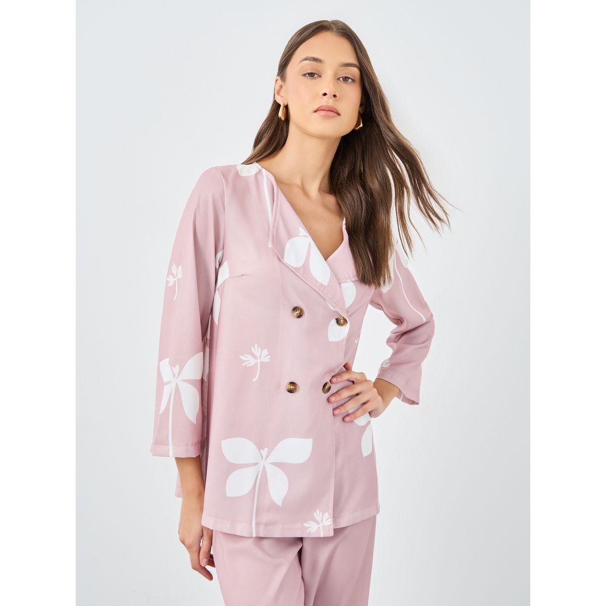 Styli Pink Floral Print Collared Shirt and Trouser Modest Set-women-arabicclothing-sets-image-2