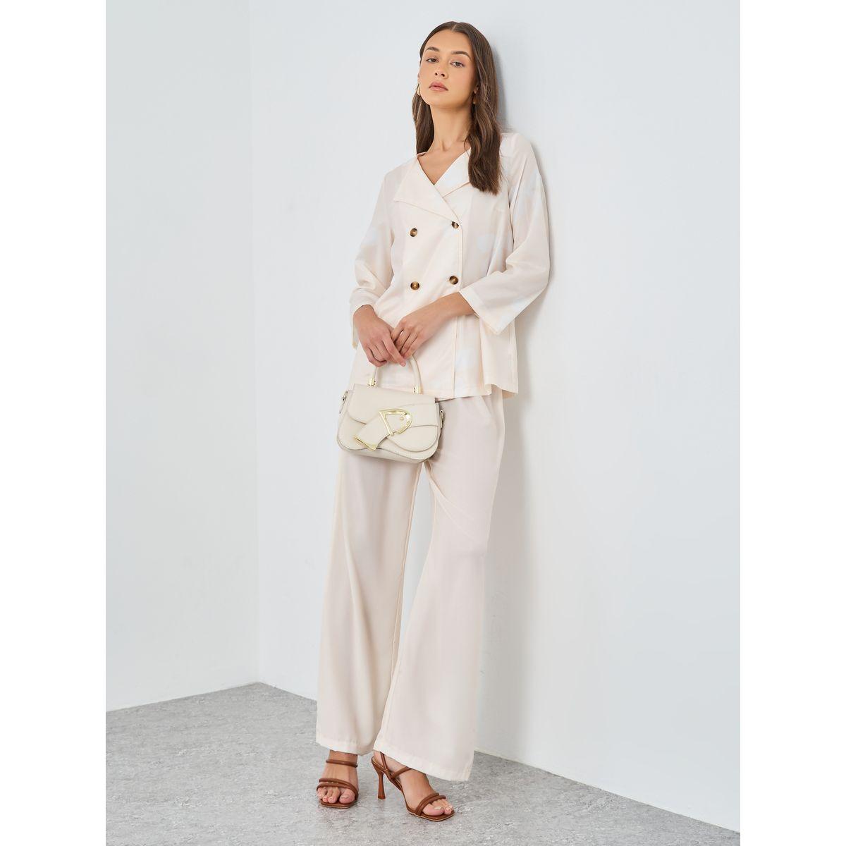 Styli Cream Floral Print Collared Shirt and Trouser Modest Set-women-arabicclothing-sets-image-1