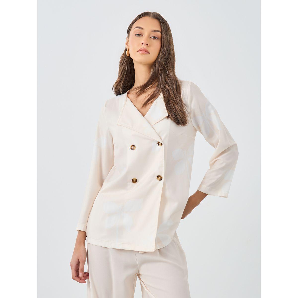 Styli Cream Floral Print Collared Shirt and Trouser Modest Set-women-arabicclothing-sets-image-2