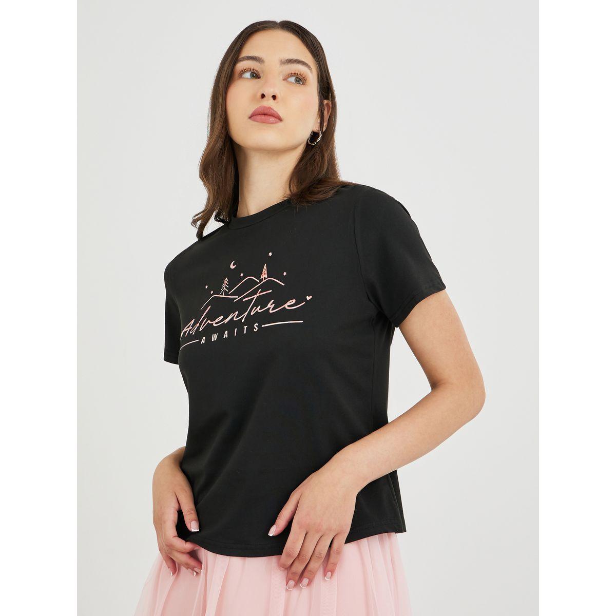 تيشيرت بطبعة كتابة وأكمام قصيرة-women-clothing-tshirts-image-3