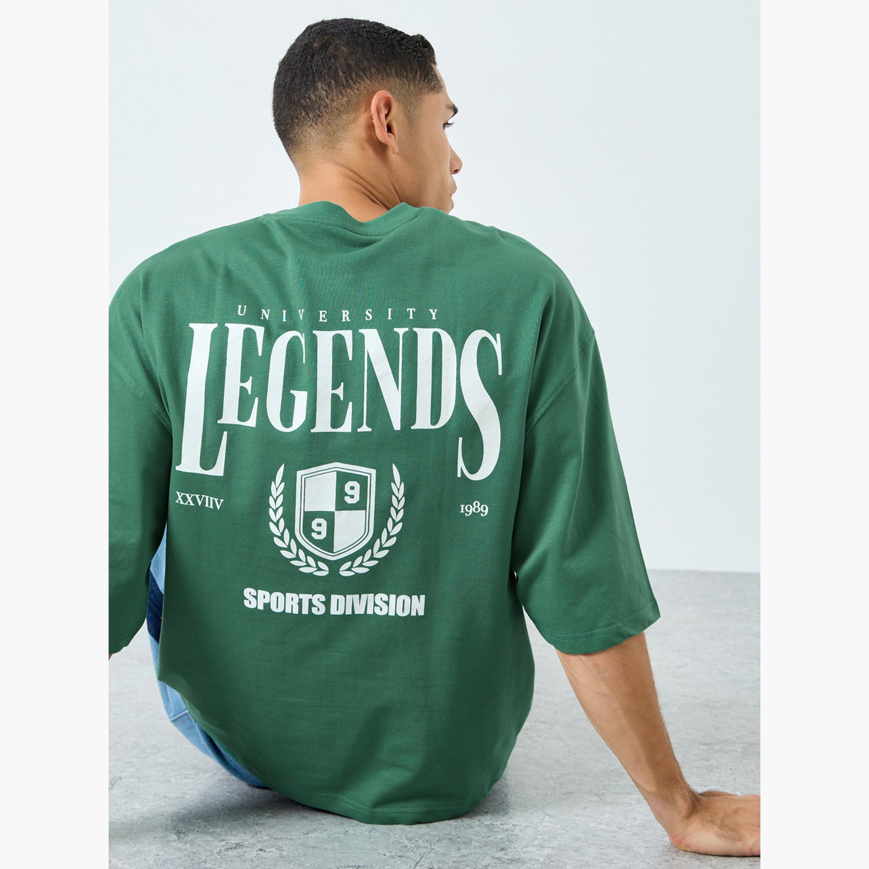 Styli Men Green University Legends Graphic Print Boxy T-Shirt-men-clothing-tshirtsandpolos-tshirts-image-3