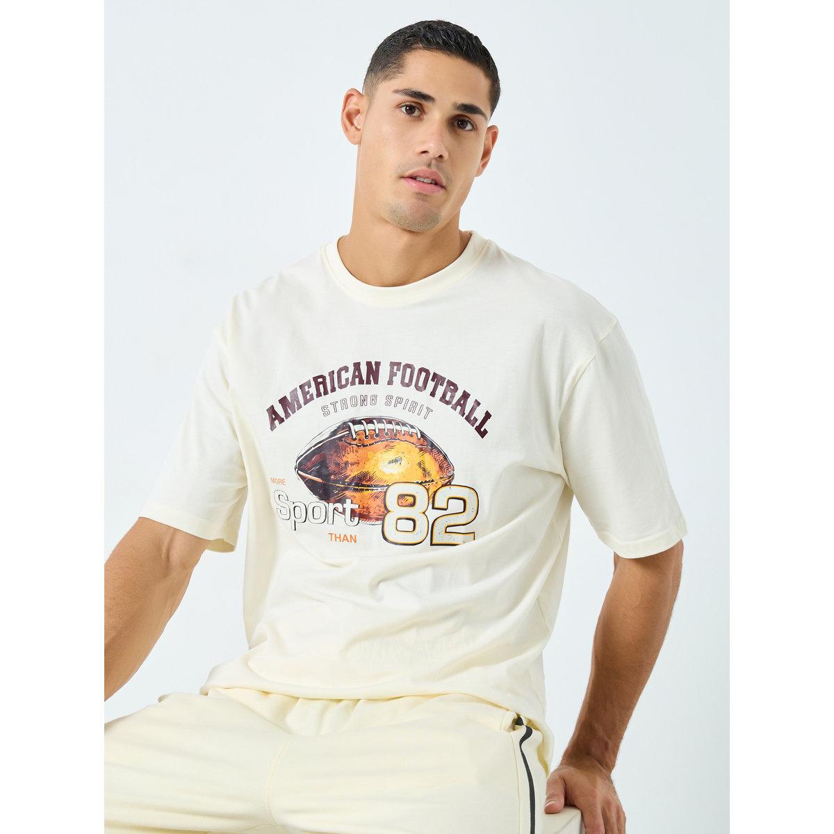 Styli Men Beige Graphic Print Oversized T-Shirt-men-clothing-tshirtsandpolos-tshirts-image-1