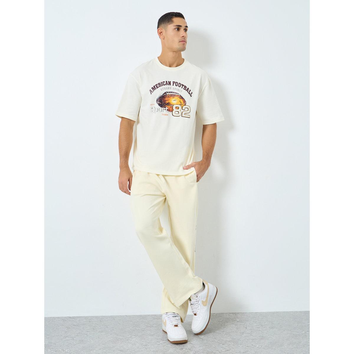Styli Men Beige Graphic Print Oversized T-Shirt-men-clothing-tshirtsandpolos-tshirts-image-2