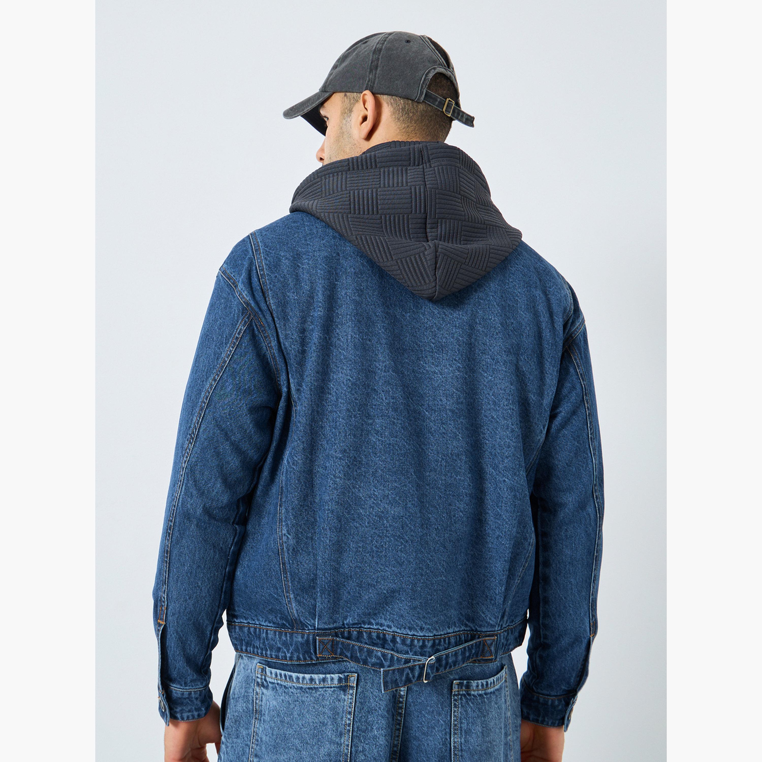 Styli Solid Collared Long Sleeves Men's Button Through Denim Jacket-men-clothing-jacketsandblazers-jackets-image-4