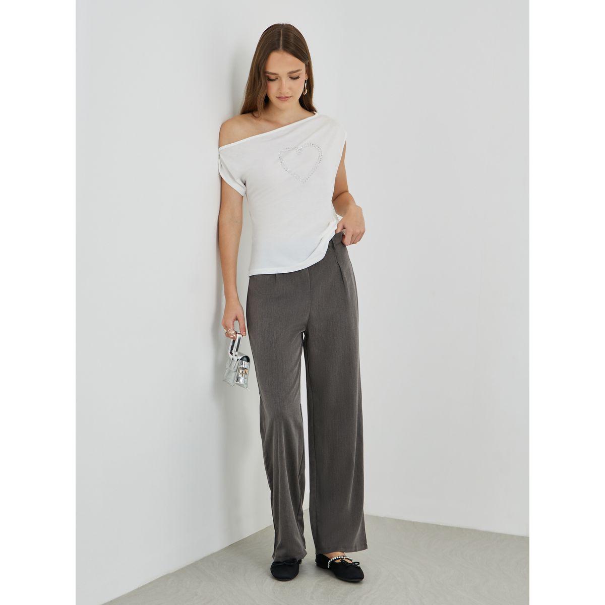 بنطال سادة بخصر متوسط وقصة أرجل مستقيمة-women-clothing-bottoms-trousers-image-1