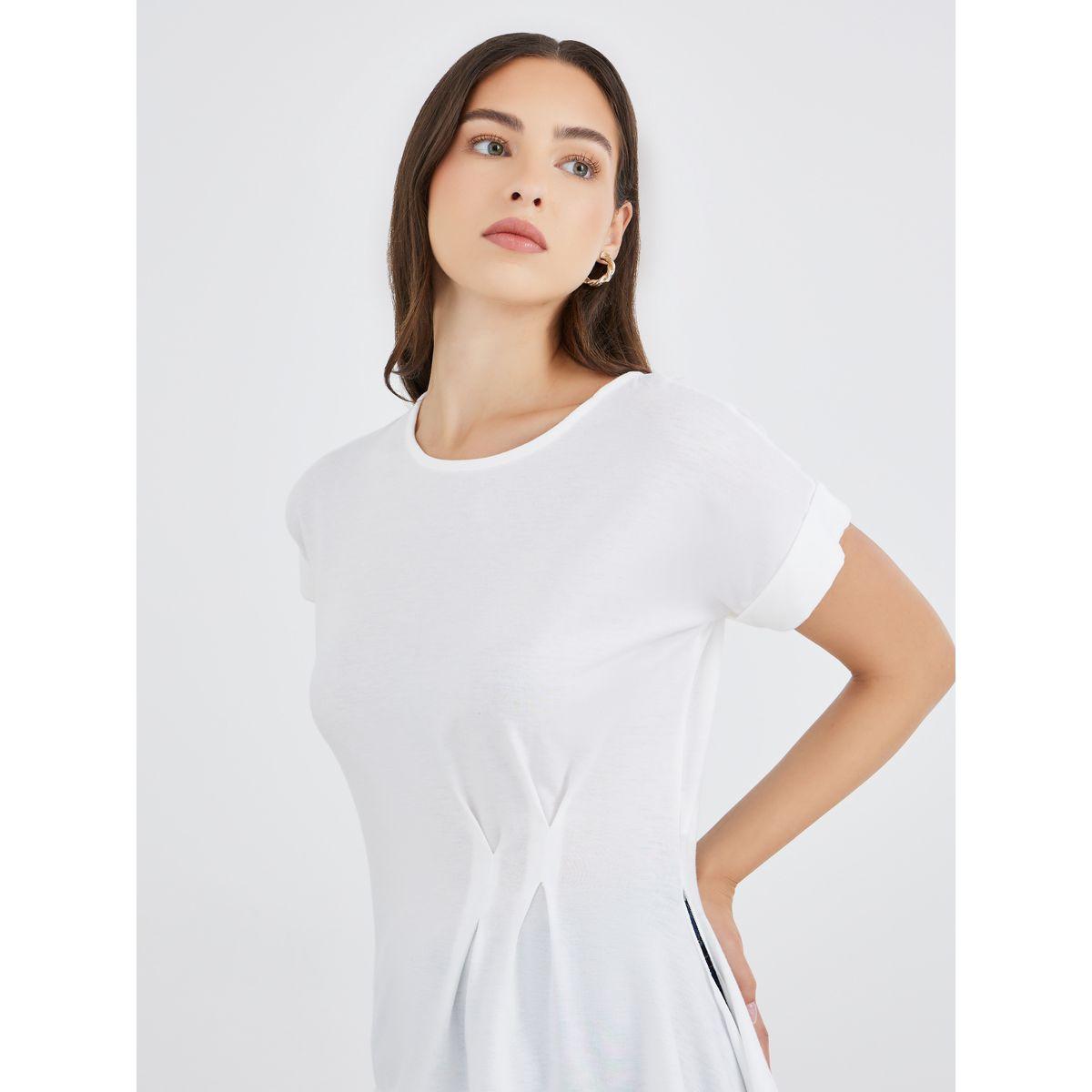 تيشيرت سادة بقصة عادية مع كسرات جانبية-women-clothing-tshirts-image-3