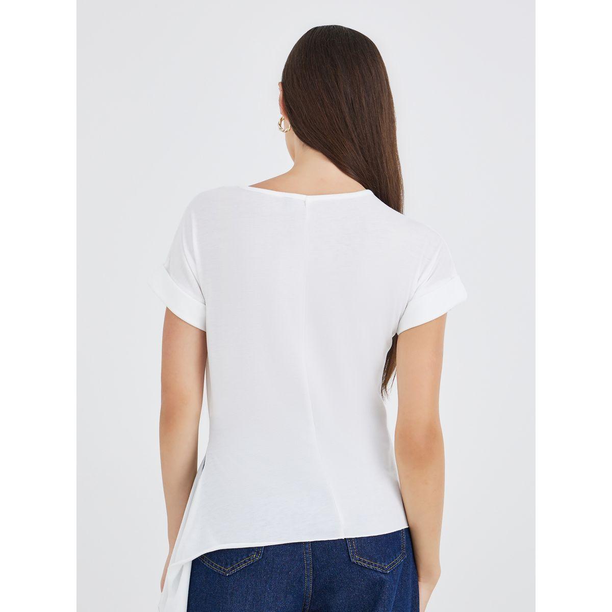 Styli Solid Side Pleated Detail Regular Fit T-Shirt-women-clothing-tshirts-image-4