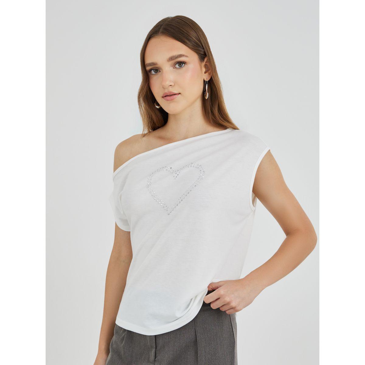 Styli Embellished One Shoulder Short Sleeve T-Shirt-women-clothing-tshirts-image-1