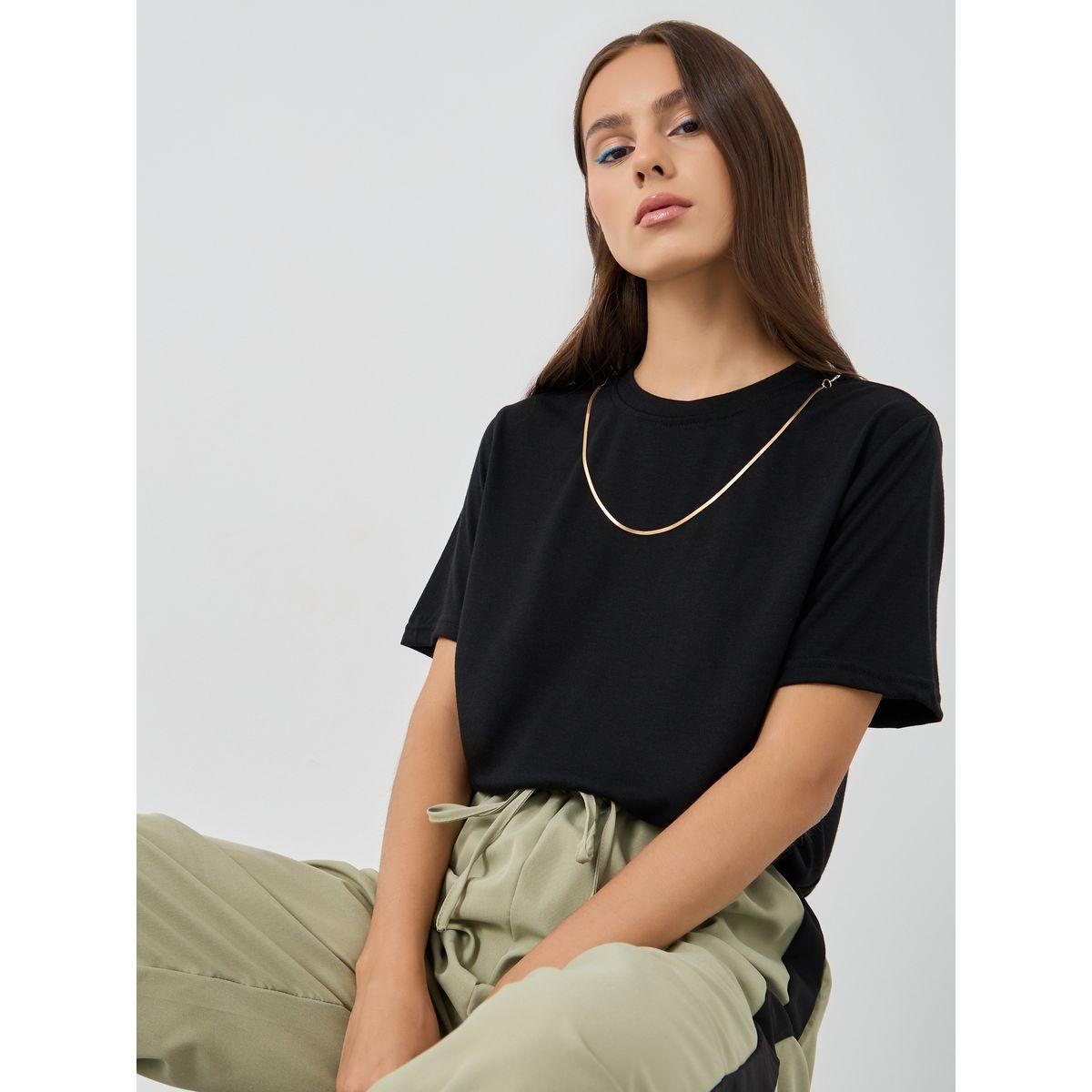 تيشيرت بياقة دائرية وأكمام قصيرة مع سلسلة-women-clothing-tshirts-image-1