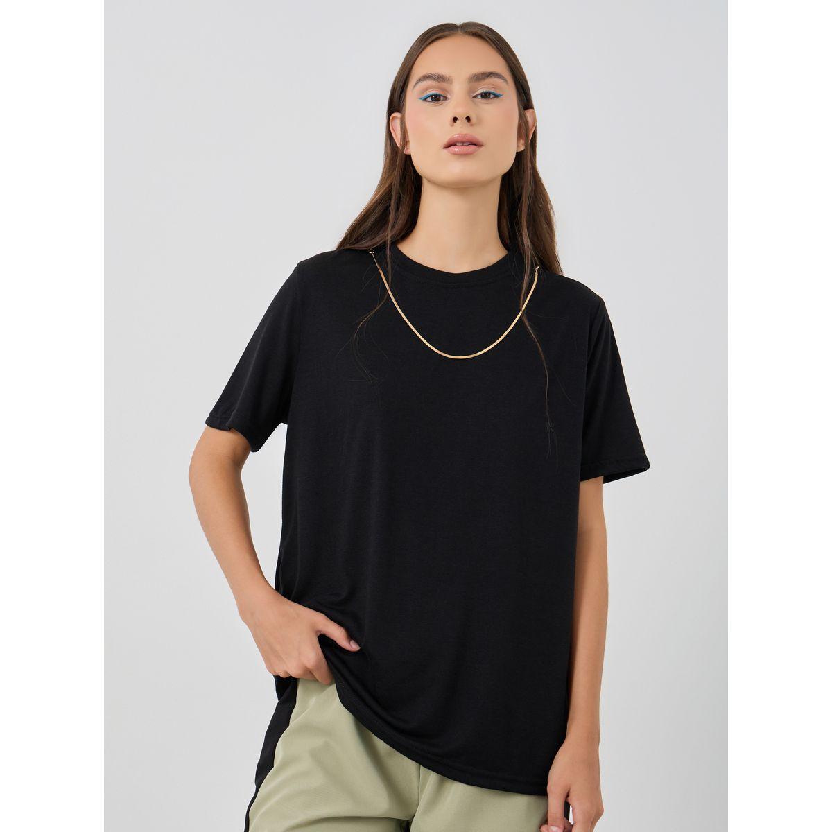 تيشيرت بياقة دائرية وأكمام قصيرة مع سلسلة-women-clothing-tshirts-image-3