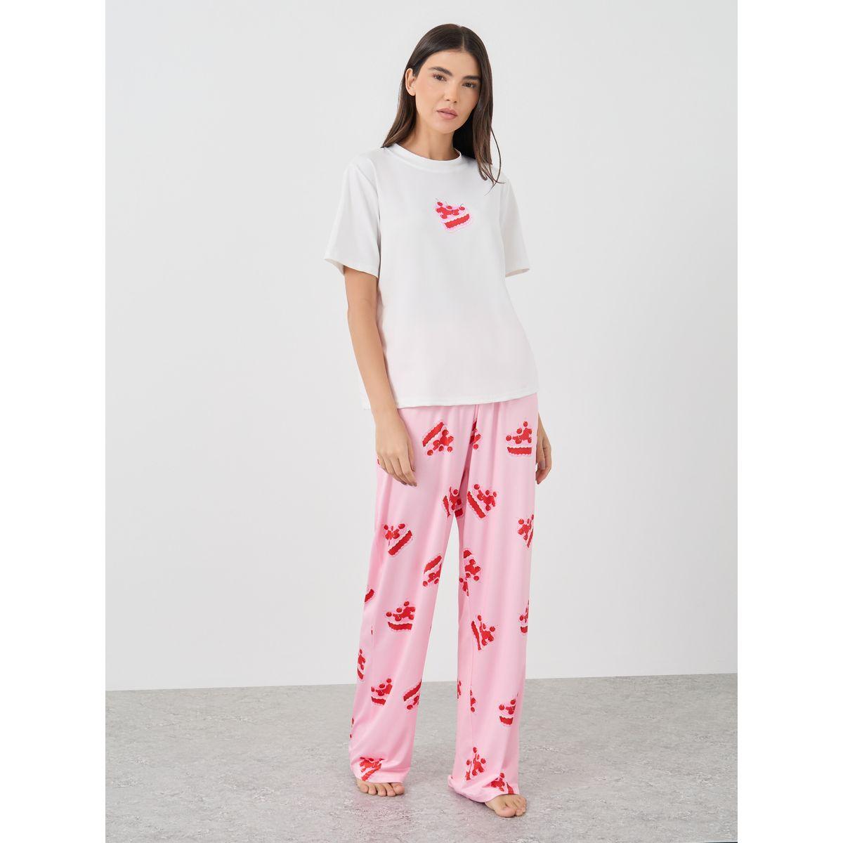 Styli Cake Printed Short Sleeve T-Shirt and Pyjama Set-women-clothing-nightwear-pyjamas-longsets-image-1