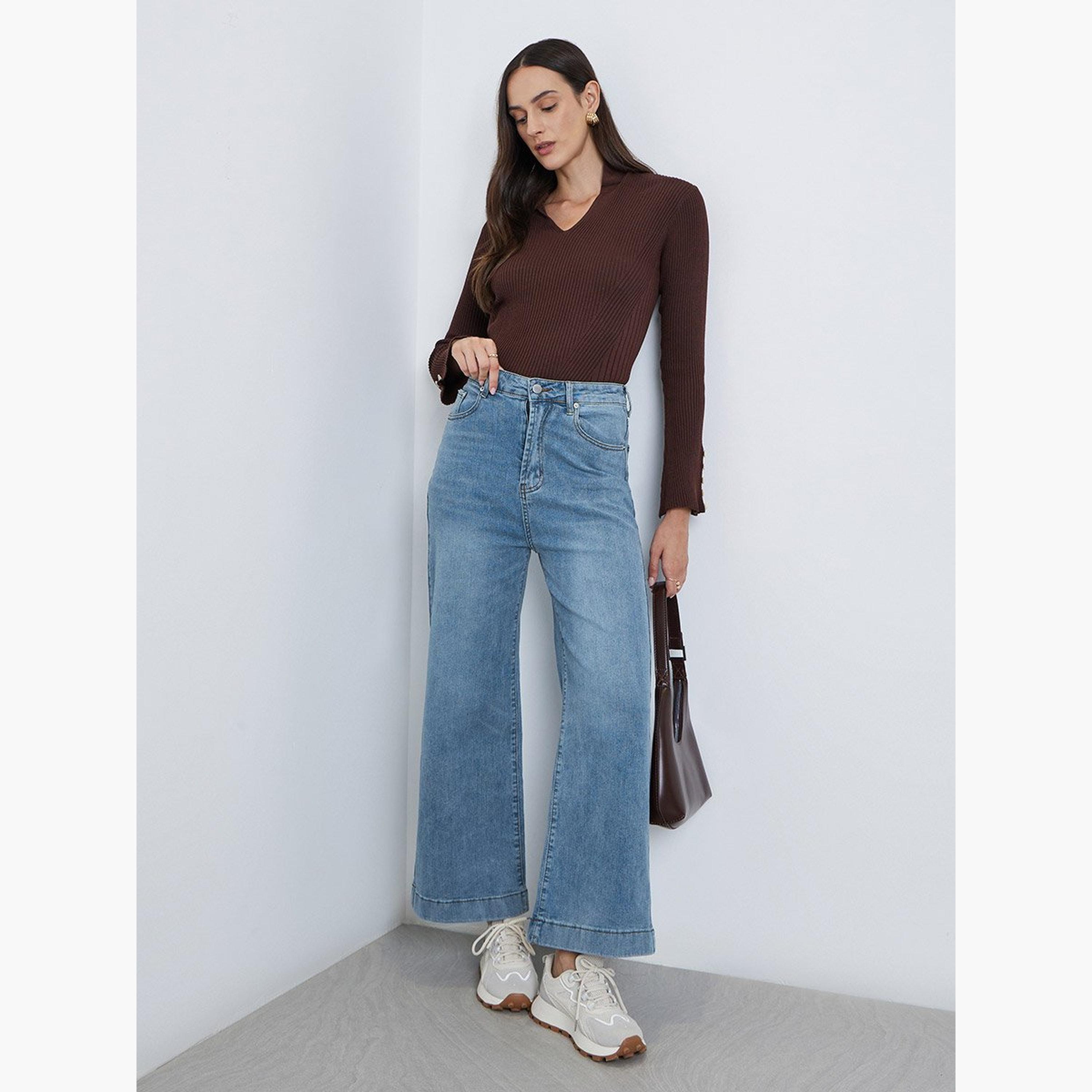 ستايلي - بنطال جينز باهت متوسط ​​الارتفاع وواسع الساق-women-clothing-bottoms-jeans-image-2