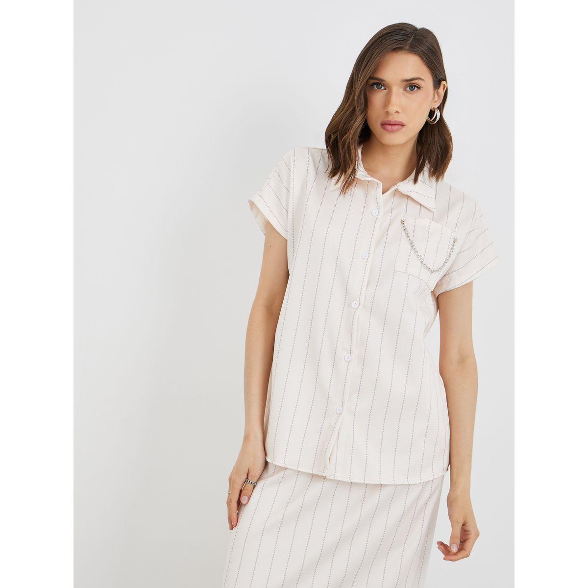 Styli Stripes Spread Collar Shirt with Maxi Skirt Co-Ords-women-clothing-coordsets-image-2
