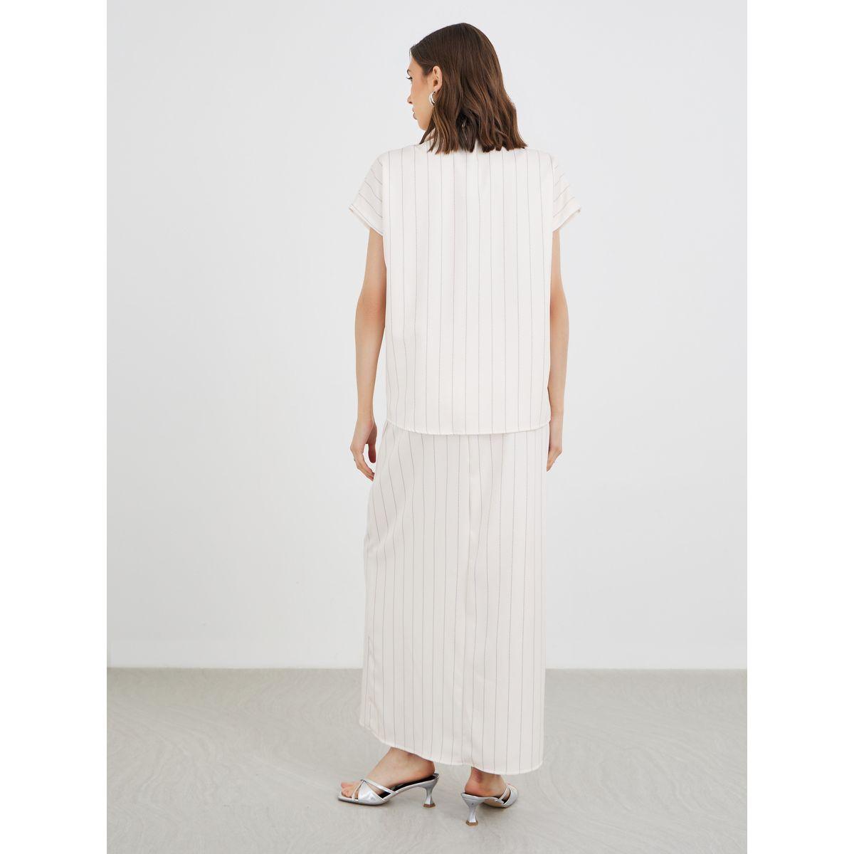 Styli Stripes Spread Collar Shirt with Maxi Skirt Co-Ords-women-clothing-coordsets-image-5