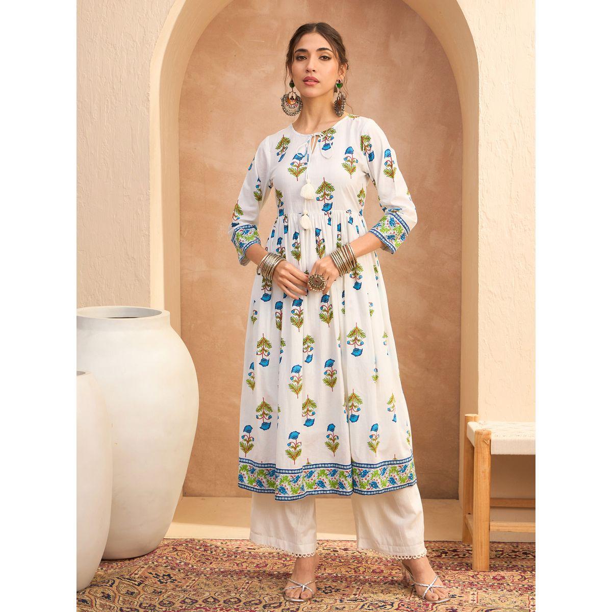 كورتا بطبعة زهور وتفاصيل مُجمعة-women-clothing-ethnicwear-kurtas-image-1