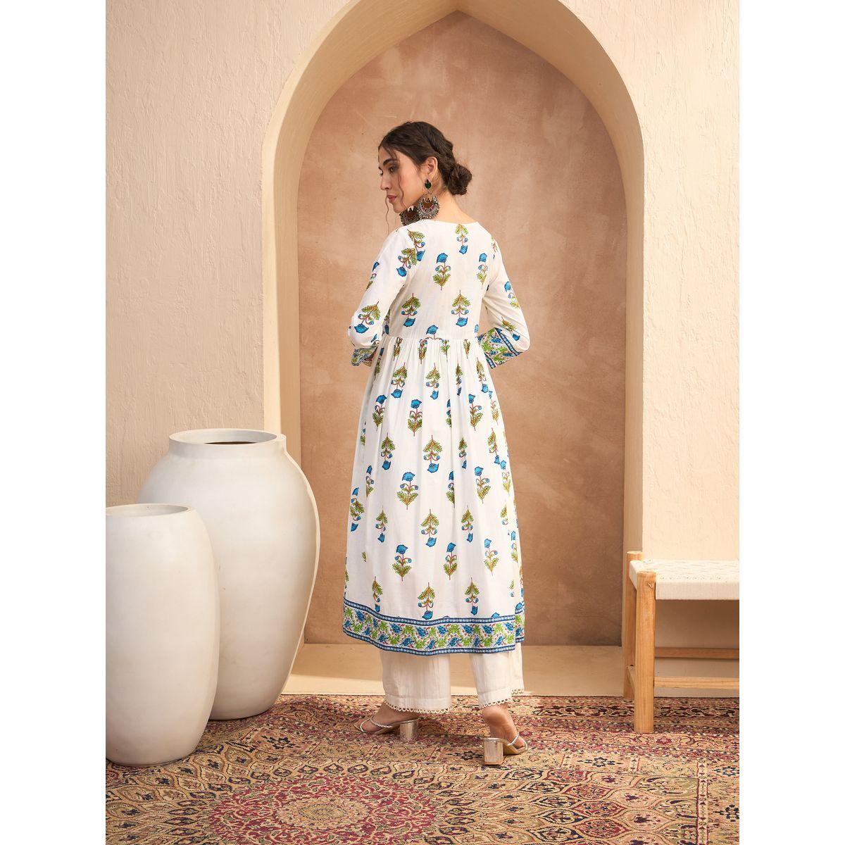 Sassafras White Floral Front Dori Gathered Kurta-women-clothing-ethnicwear-kurtas-image-5