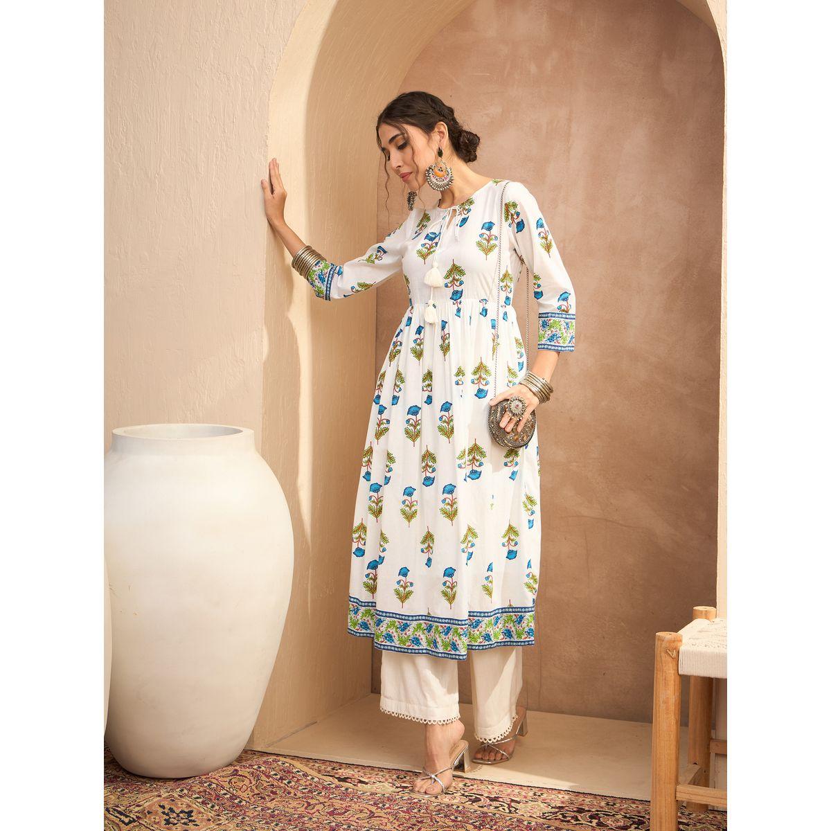 Sassafras White Floral Front Dori Gathered Kurta-women-clothing-ethnicwear-kurtas-image-7