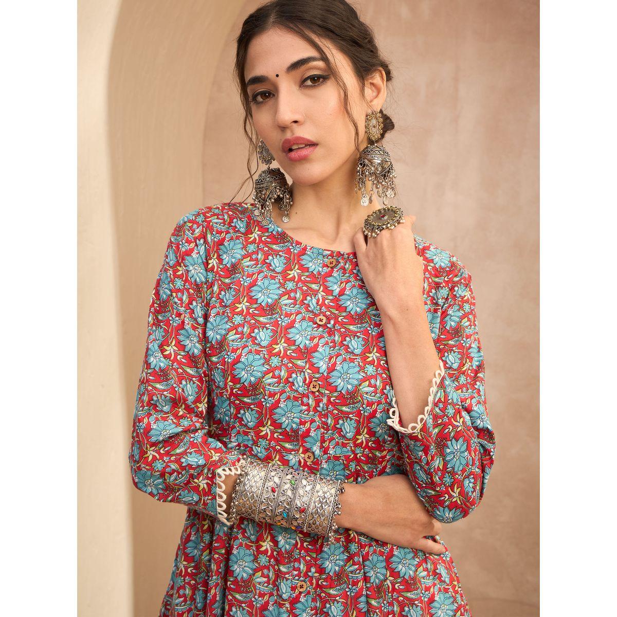 كورتا بطبعة زهور وتفاصيل أزرار-women-clothing-ethnicwear-kurtas-image-4