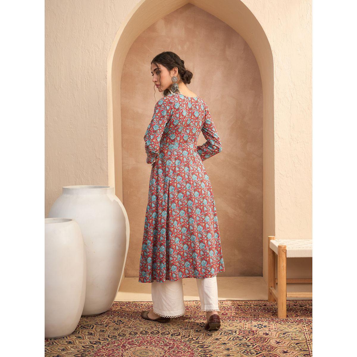 Sassafras Red Floral Buttoned Pocket Kurta-women-clothing-ethnicwear-kurtas-image-6