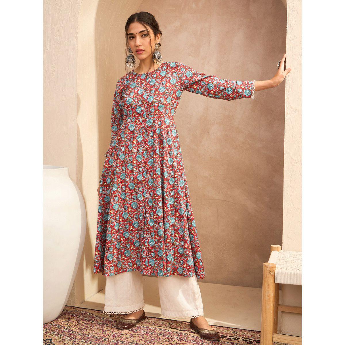 كورتا بطبعة زهور وتفاصيل أزرار-women-clothing-ethnicwear-kurtas-image-7