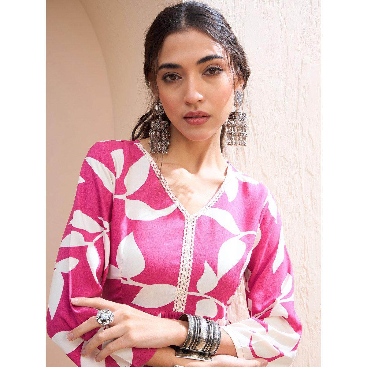Sassafras Pink Floral V Neck Peplum Kurti-women-clothing-ethnicwear-kurtas-image-4